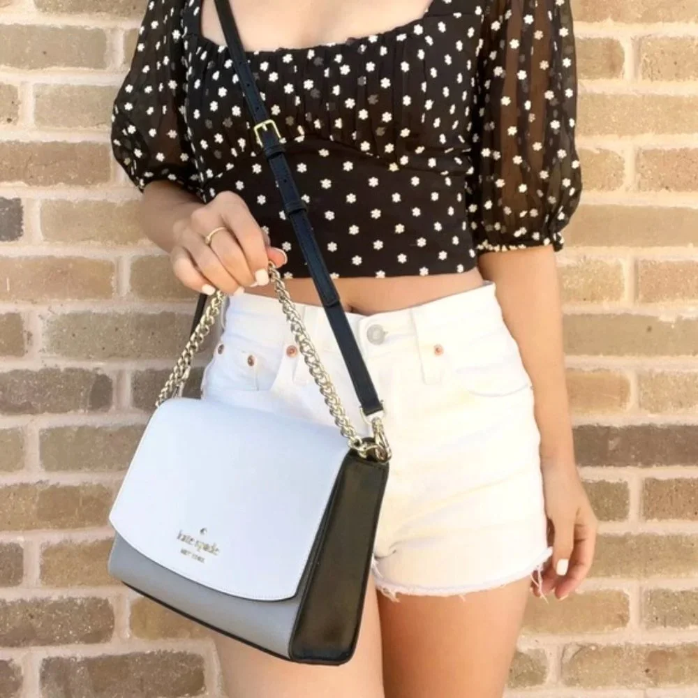 NWT Kate Spade Carson Leather Colorblock Crossbody Satchel Gray White Black MINT - Picture 9 of 15